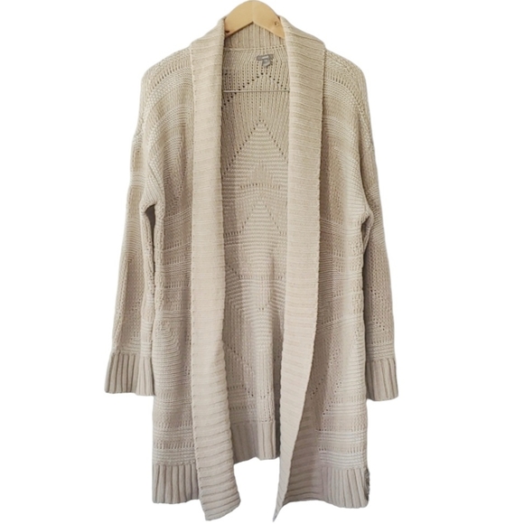 Aerie Cream Tan Aztec Open Cardigan Cotton Sweater - Picture 3 of 9